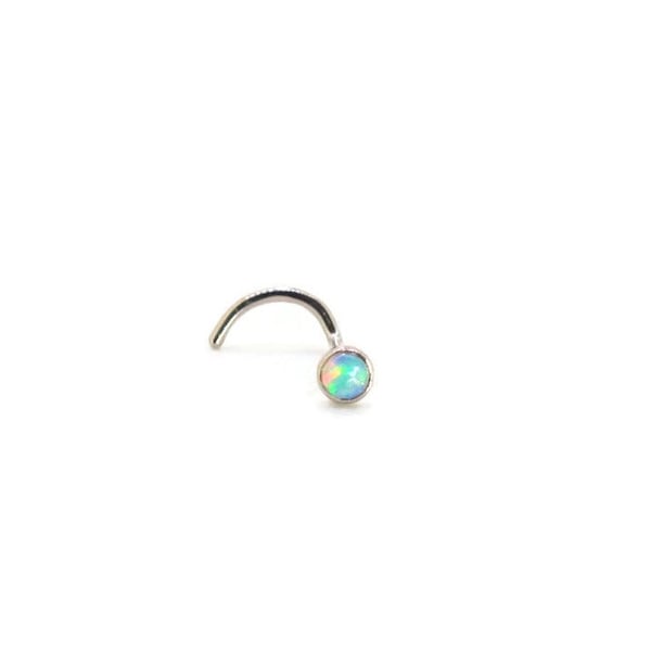 Handmade  Genuine 18ct White gold Natural 2mm Australian opal nose stud nose ring nose pin, no 2 alike fiery opal body jewellery