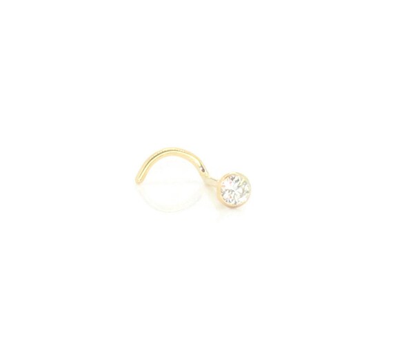 Nose Bone Ring Stud 2.7mm 0.07 Ct Diamond Yellow Gold 20G