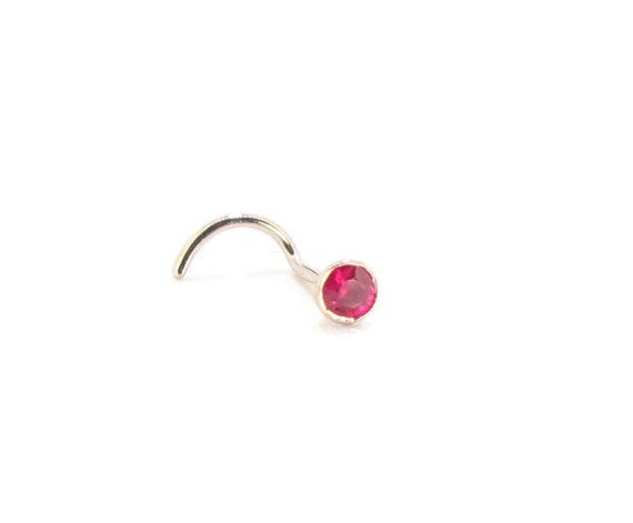 9kt Real Gold Nose Pin Pink Jewel Top Nose Bone Screw Free Post