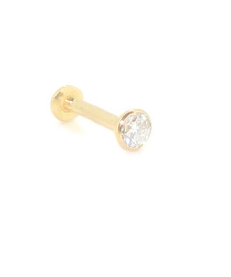 9ct Yellow Gold 0.10ct White Diamond Nose Stud Ring Pin Coneset body jewellery 