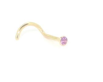 9ct Yellow Gold 1.75mmNose stud ring pin boneNatural Amethyst  Handmade Genuine Gold Nose stud Nose ring Nose pin Nose bone Nose screw