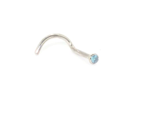 18ct White Gold Aqua Blue Diamond 0.03ct Nose Stud Ring Bone Pin body jewellery 18ct White Gold Aqua Blue Diamond 0.03ct Nose Stud Ring Bone Pin body jewellery