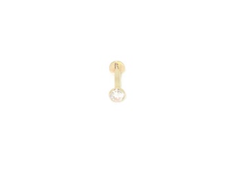 18ct Gold 3mm created diamond Cubic Zirconia 16g Labret, beauty spot face body jewellery tragus bar earrings Handmade  Genuine