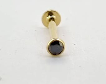 18ct Yellow  gold 0.05ct black Diamond 16g Labret, Tragus, Lip, earring body jewellery made to order Genuine Gold and diamo Handmade earring