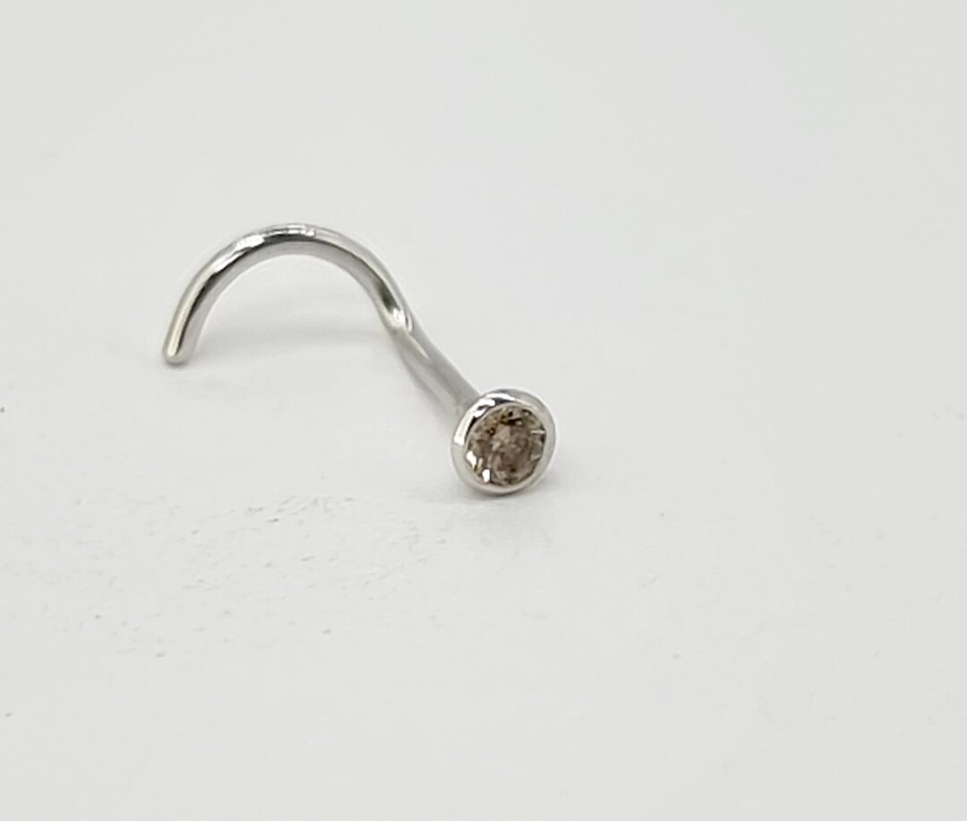 Genuine Diamond Nose Stud In Solid 14 Karat White Gold ~ 2mm Bezel