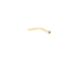 Handmade  Genuine Gold Nose stud - 18ct Yellow Gold 1mm Black Crystal Nose Stud Ring Pin - Petite