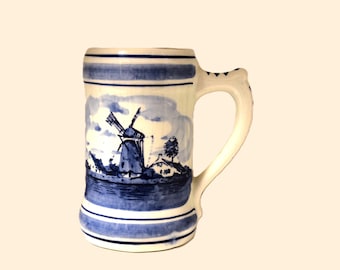 Delftsblauwe bierkan met molens (12 cm) | Delfts aardewerk | Delfts Blauw | Delfts Blauw