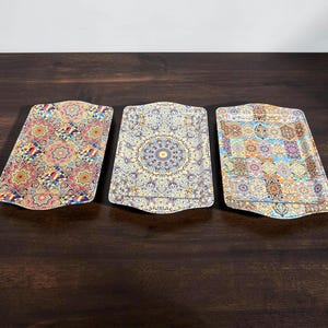 Set of 3 Turkish Metal Trays: Decorative Coffee Tea Serving Trays, Housewarming Gift