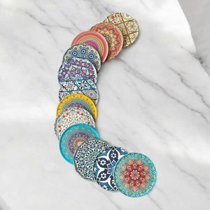 12 Drink Coasters Turkish Moroccan Design, Round Coaster, Tea / Coffee Cup Mat Lot#8