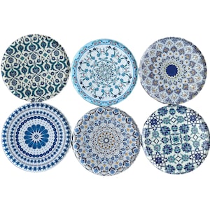 Drink Coasters Set Of 6 Turkish Moroccan Design Round Coaster Tea Coffee Cup Mat - Housewarming Gift, Lot #8