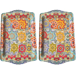 2 Metal Trays, Turkish  Moroccan Persian 9.84&quot; x 6.3&quot; Coffee / Tea Tray, Perfect for Housewarming or Christmas Gifts