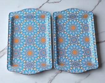 Blue Turkish Trays (Set of 2) - Decorative Metal Serving Trays