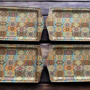 Set of 4 Metal Turkish Trays - Perfect for Housewarming or Christmas Gifts, Coffee/Tea/Snack Tray, Home Decor