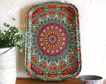 Mandala Metal Serving Tray Decorative Turkish Coffee Table Tray (12.25" x 8.5")