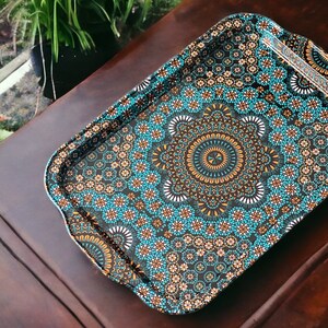 Decorative Metal Tray,  12.25" x 8.5", Mediterranean, Moroccan Persian Coffee / Tea Tray, Perfect for Housewarming or Christmas Gifts