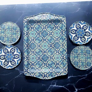 Metal Turkish Tray Coasters Set, Metal Tray and 4 Coasters - Perfect for Housewarming or Christmas Gifts