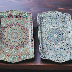 Set of 2 Metal Turkish Trays - Perfect for Housewarming or Christmas Gifts, Coffee/Tea/Snack Tray, Home Decor, Mandala