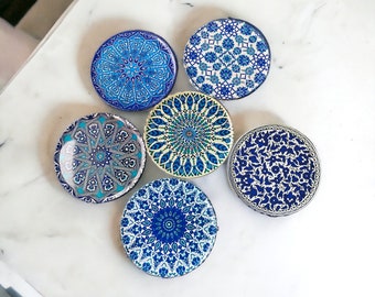 Coasters Set for Housewarming Gift, Set of 6 Persian Turkish Moroccan Design Coasters - Great Home and Dining Room Decor