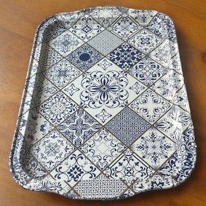Decorative Metal Tray, 12.25&quot; x 8.5&quot;, Coffee / Tea Serving Tray, Perfect for Housewarming or Christmas Gifts