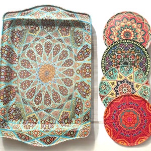 Metal Turkish Tray Coasters Set, Metal Tray and 4 Coasters - Perfect for Housewarming or Christmas Gifts