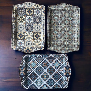 Turkish Metal Trays, Set of 3, Colorful Decorative Coffee / Tea Serving Tray, Perfect for Housewarming or Christmas Gifts