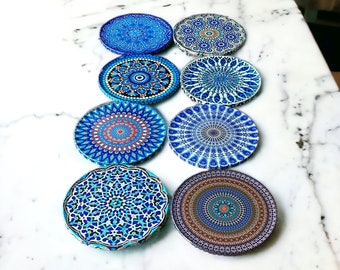 Coasters Set 8 Turkish Design Coasters, Housewarming Gift - Round Coaster Tea Coffee Cup Mat