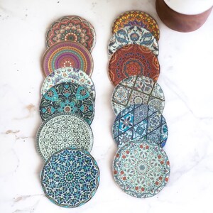 12 Drink Coasters Turkish Moroccan Design, Round Coaster, Tea / Coffee Cup Mat, Lot#5