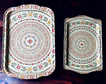 Decorative Metal Turkish Trays: Mediterranean Coffee Tea Serving Set