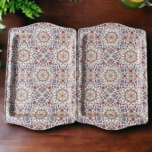 Set of 2 Metal Turkish Trays - Perfect for Housewarming or Christmas Gifts, Decorative Coffee/Tea/Snack Serving Tray, Home Decor