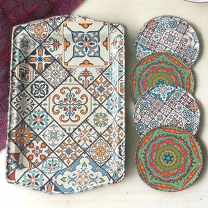 Metal Turkish Tray Coasters Set, Metal Tray and 4 Coasters - Perfect for Housewarming or Christmas Gifts