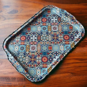 Colorful Metal Tray,  12.25&quot; x 8.5&quot;, Decorative Serving  Coffee / Tea Tray, Perfect for Housewarming or Christmas Gifts