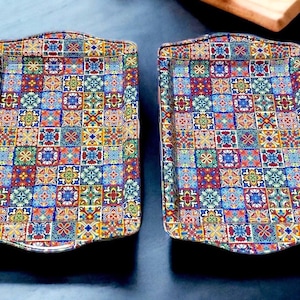 Set of 2 Small Metal Trays, Decorative Turkish Coffee / Tea Serving Tray, Housewarming Gift, Home Decor