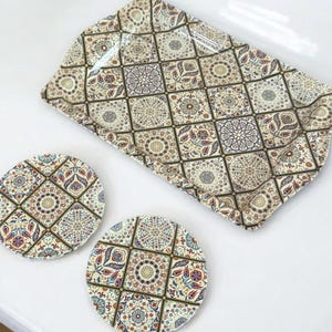 Metal Turkish Tray Coasters Set, Metal Tray and 2 Coasters - Perfect for Housewarming or Christmas Gifts