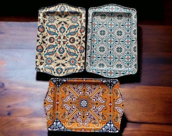 Set of 3 Turkish Metal Trays, Mediterranean, Moroccan Persian Coffee / Tea Tray, Perfect for Housewarming or Christmas Gifts