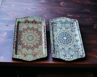 Set of 2 Metal Turkish Trays - Perfect for Housewarming or Christmas Gifts, Coffee/Tea/Snack Tray, Home Decor, Mandala