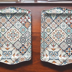 Set of 2 Turkish Metal Trays, Turkish / Moroccan / Persian 9.84&quot; x 6.3&quot; Coffee / Tea Tray, Perfect for Housewarming or Christmas Gifts