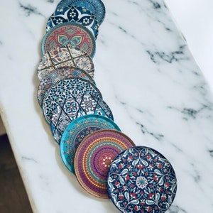 10 Drink Coasters Turkish / Moroccan Design, Round Coaster, Tea / Coffee Cup Mat