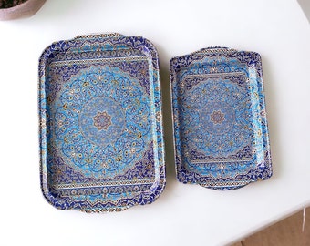 2 Turkish Metal Trays, Mediterranean, Moroccan Persian Coffee / Tea Tray, Perfect for Housewarming or Christmas Gifts