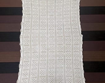 Vintage Crochet Tablecloth 72"x 46" Handmade Table Decor, Hand Crocheted, Cottage Boho Decor