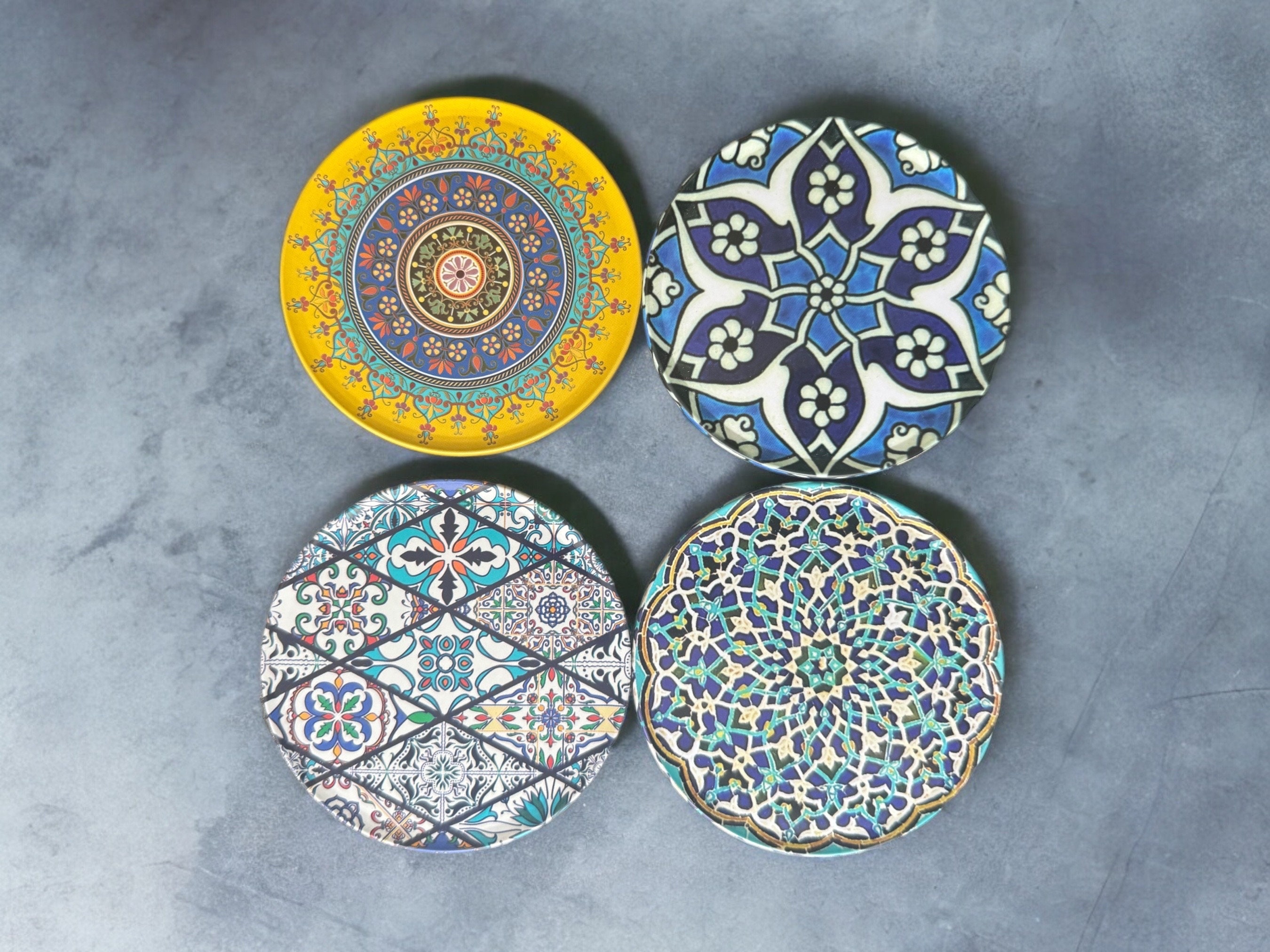 6-Pack Turkish Moroccan Ceramic Drink Coasters Set Geometric Round Mats