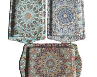 3 Mandala Metal Trays, Turkish DecorativeTray, Serving Coffee / Tea Tray, Perfect for Housewarming or Christmas Gifts