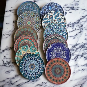 12 Drink Coasters Turkish Moroccan Design, Round Coaster, Tea / Coffee Cup Mat