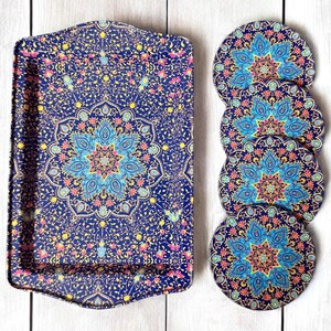 Metal Turkish Tray Coasters Set, Metal Tray and 4 Coasters - Perfect for Housewarming or Christmas Gifts