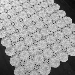 Vintage Crochet Tablecloth, Hand Crocheted Table Cloth, Rectangular