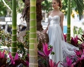 Elegant Sweetheart Tulle Wedding dress, lace wedding dress, White/Ivory corset wedding dress, Tulle skirt wedding gown, Low back bridal gown