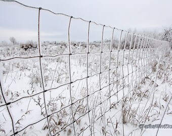 Winter Landscape Print | Fence Photography | Frost Wall Art | Scenic View | Snow Covered Field | Icy Scene | Weather Photo | Nature Décor