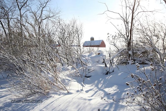 Northern Michigan Barn Photo | Farm | Scenic Photography | Snowy Landscape Art | Winter Wall Decor | FeatherWindStudio | Country Farm Print