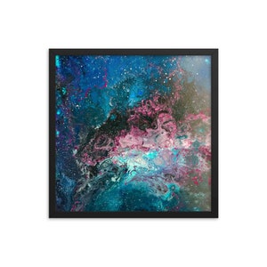 Platz Flüssigkeit Kunst gerahmtes Poster, Kosmos Nebel Galaxie abstrakte Kunst, Sterne,
