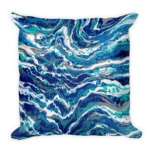 Blue Decorative Pillow, Ocean Wave Beach Decor, Throw Pillow for Sofa Couch or Floor