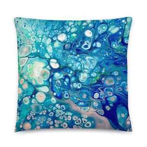 Decorative Throw Accent Pillowcase, Sea Foam & Water Bubbles in Blue, Peach and Aqua Green